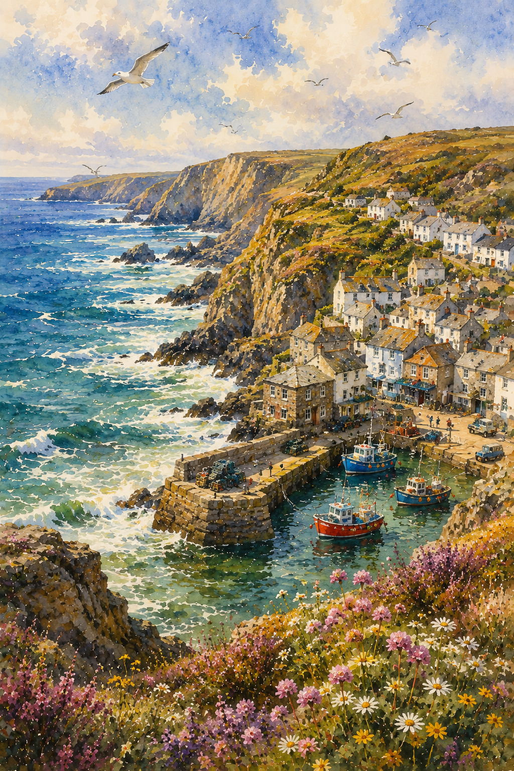 Mousehole art print — watercolour destination wall art detail