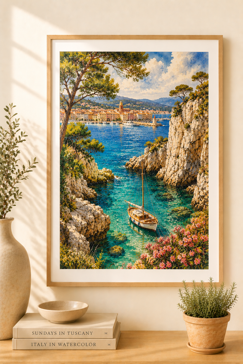 Côte d'Azur watercolour print — original wall art by Sundays In Tuscany
