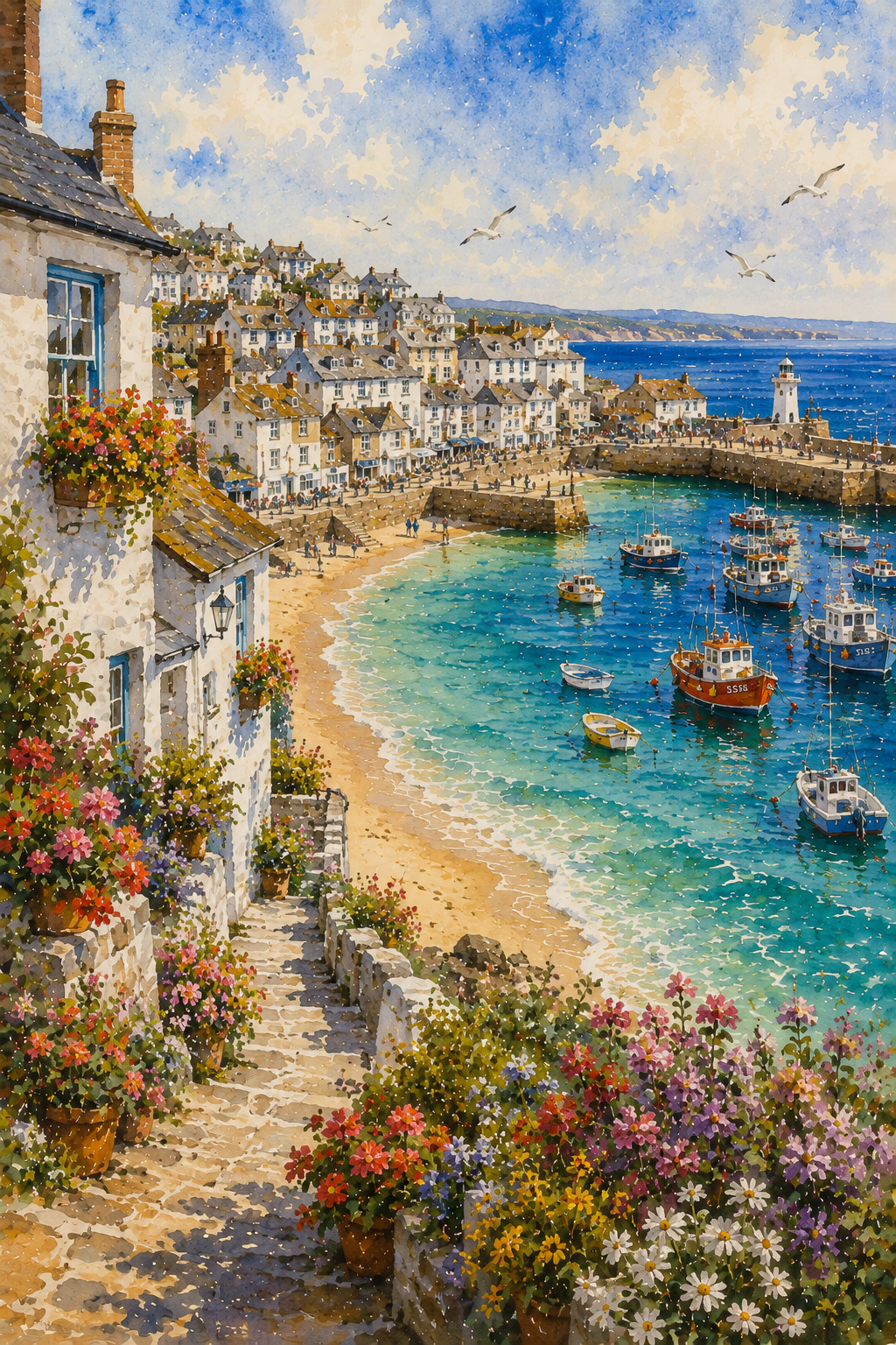 St Ives art print — watercolour destination wall art detail