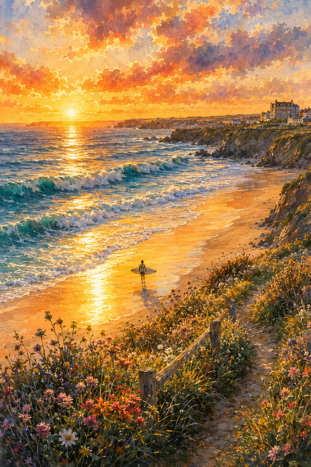 Newquay art print — watercolour destination wall art detail