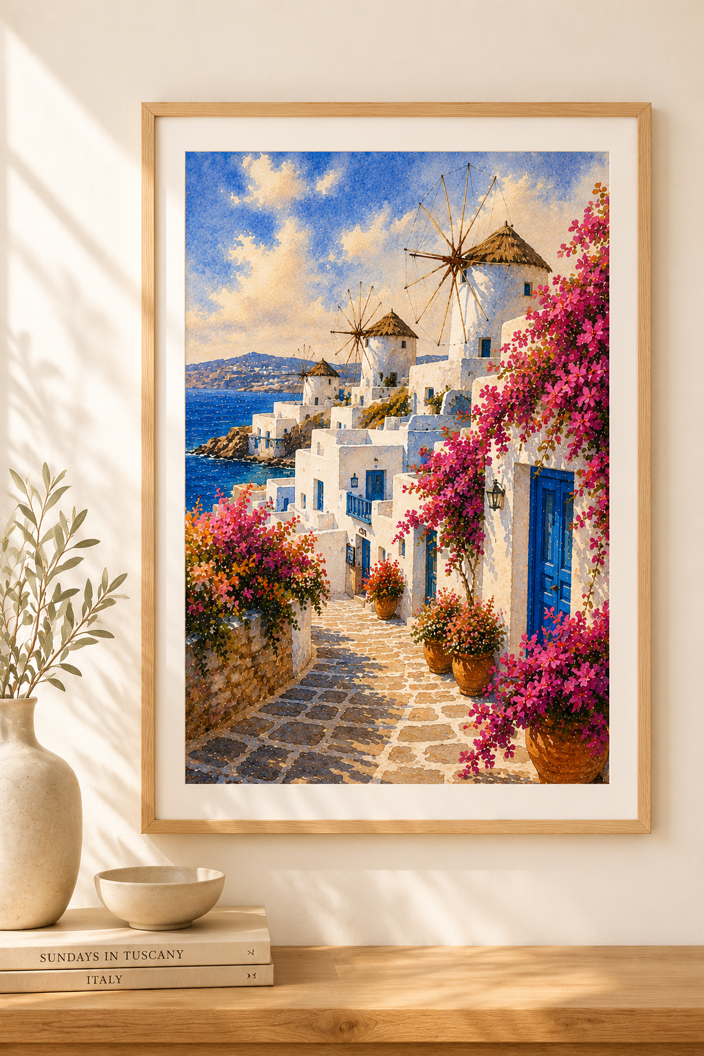 Mykonos watercolour print — original wall art by Sundays In Tuscany