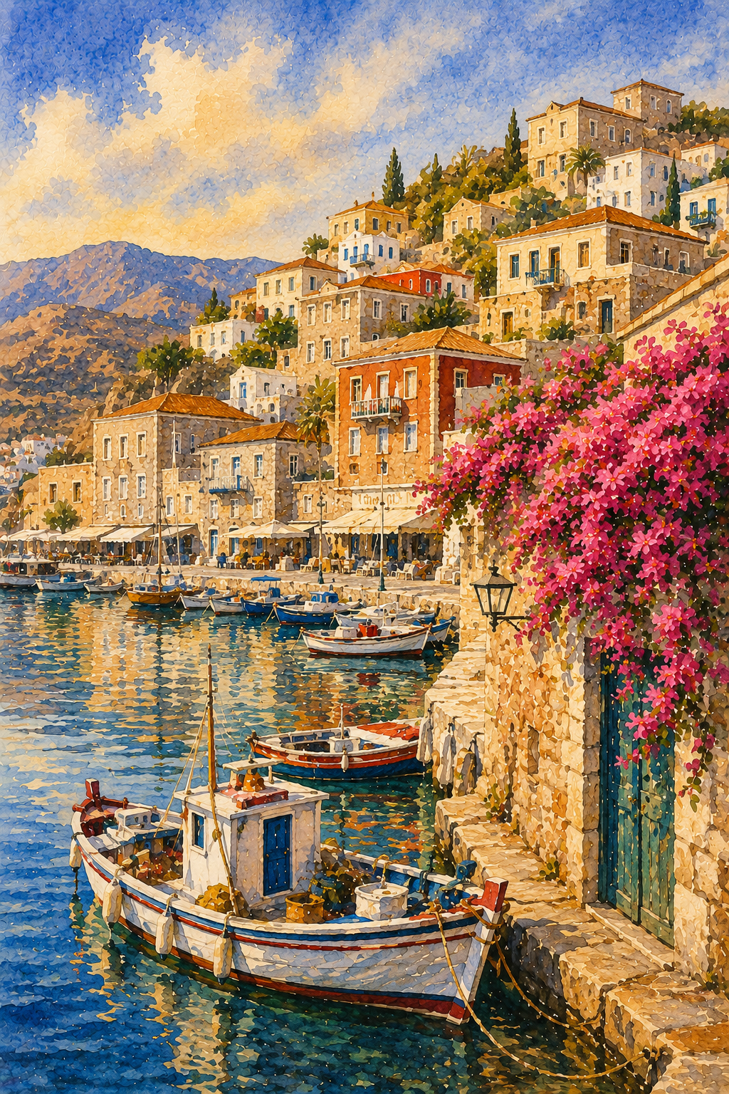 Hydra art print — watercolour destination wall art detail