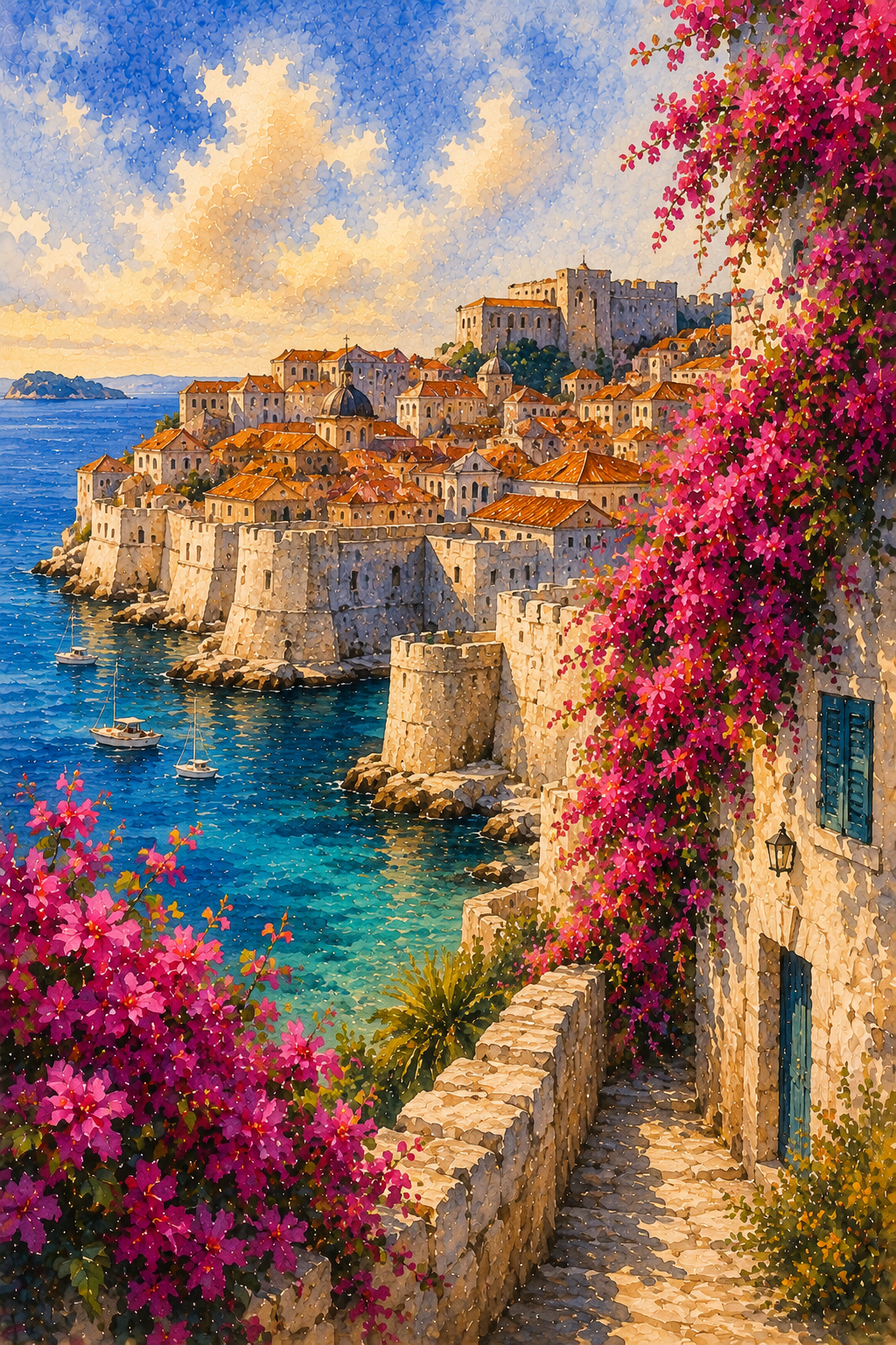 Dubrovnik art print — watercolour destination wall art detail