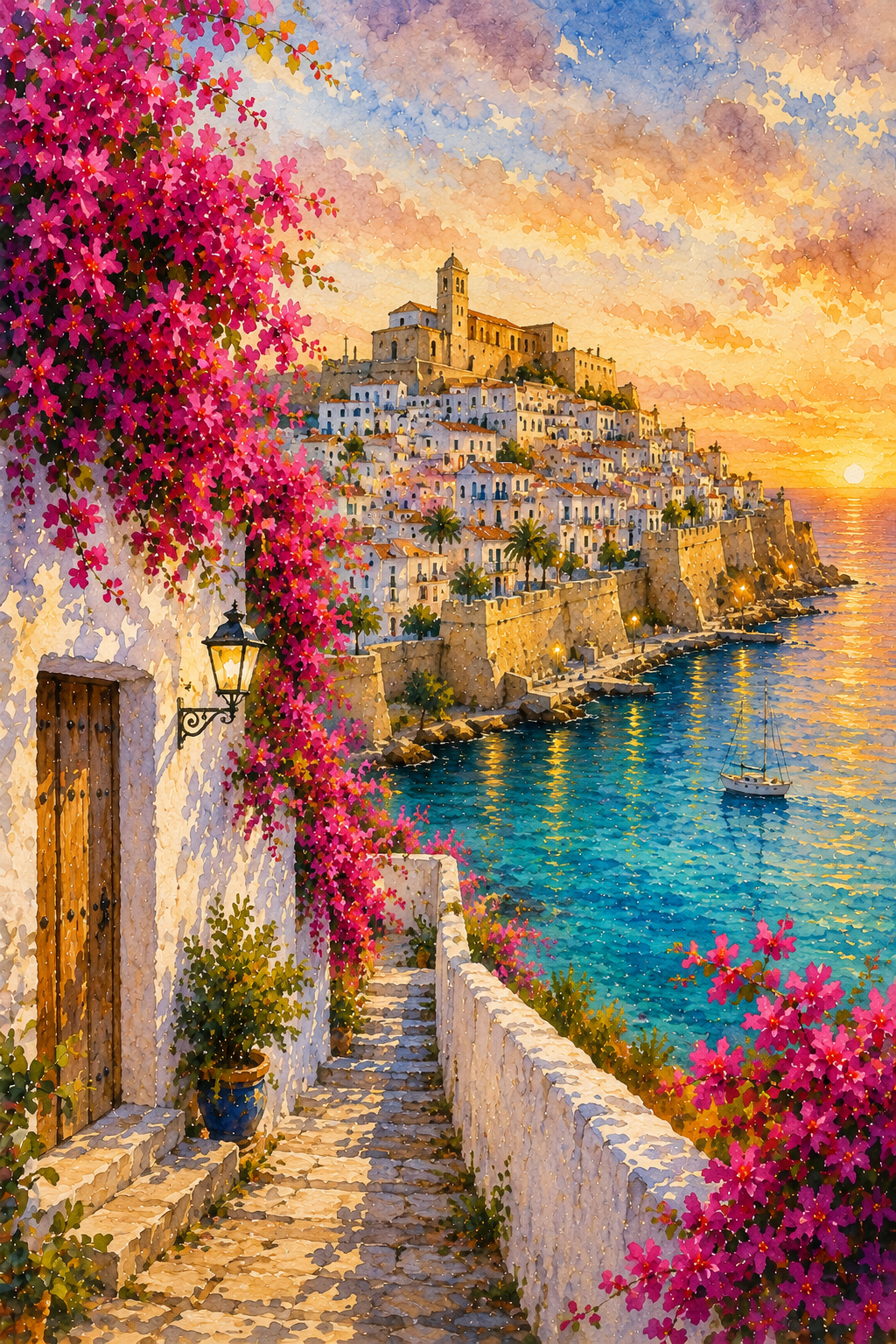 Ibiza art print — watercolour destination wall art detail