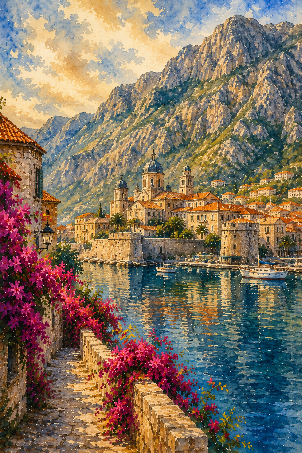 Kotor art print — watercolour destination wall art detail