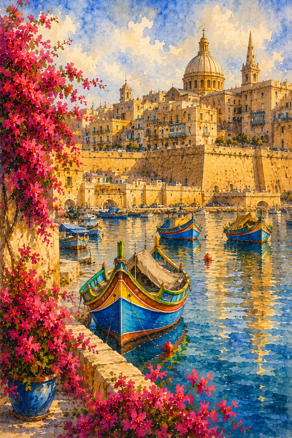Valetta art print — watercolour destination wall art detail