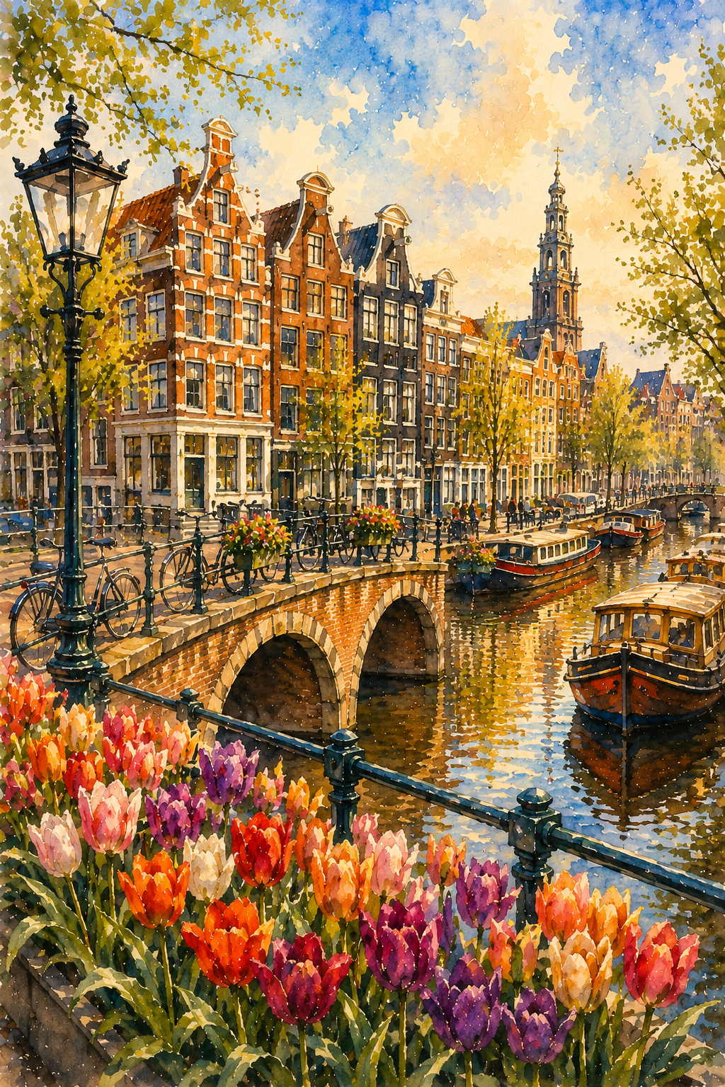 Amsterdam art print — watercolour destination wall art detail