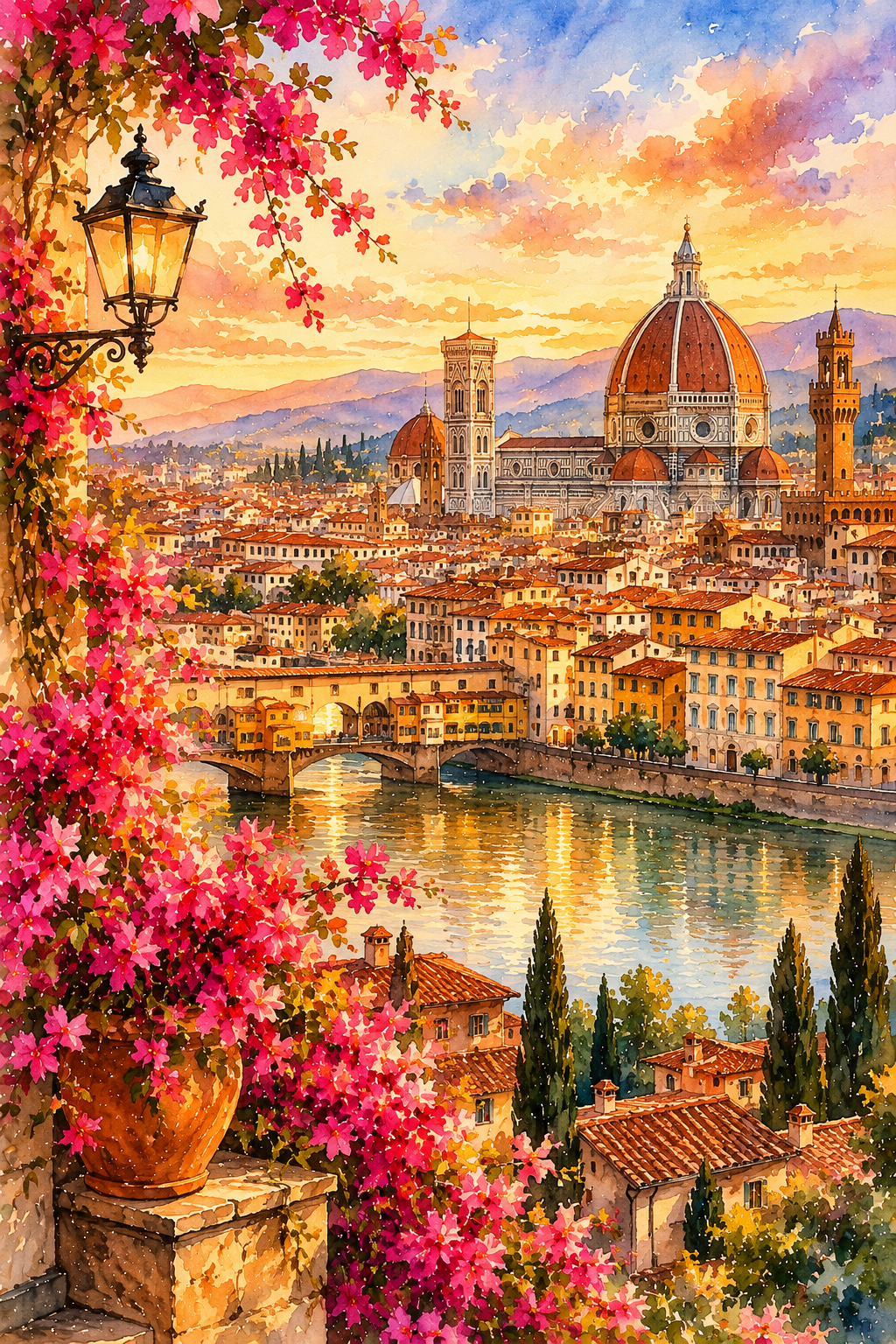 Florence art print — watercolour destination wall art detail