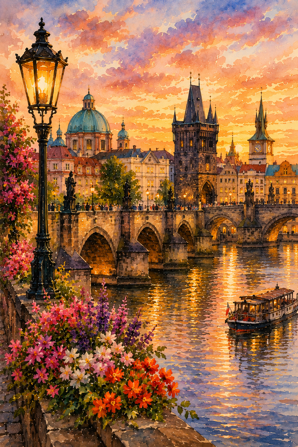 Prague art print — watercolour destination wall art detail