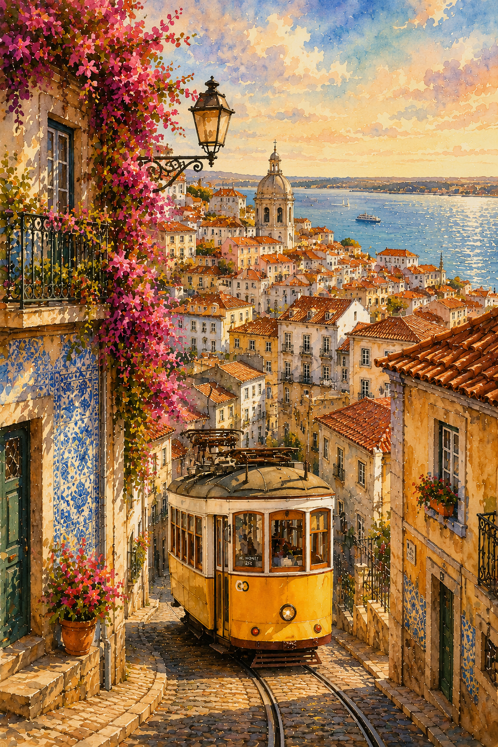Lisbon art print — watercolour destination wall art detail