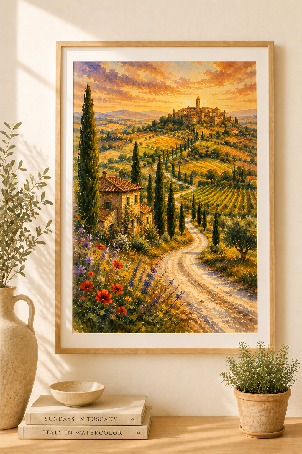 Val d'Orcia watercolour print — original wall art by Sundays In Tuscany