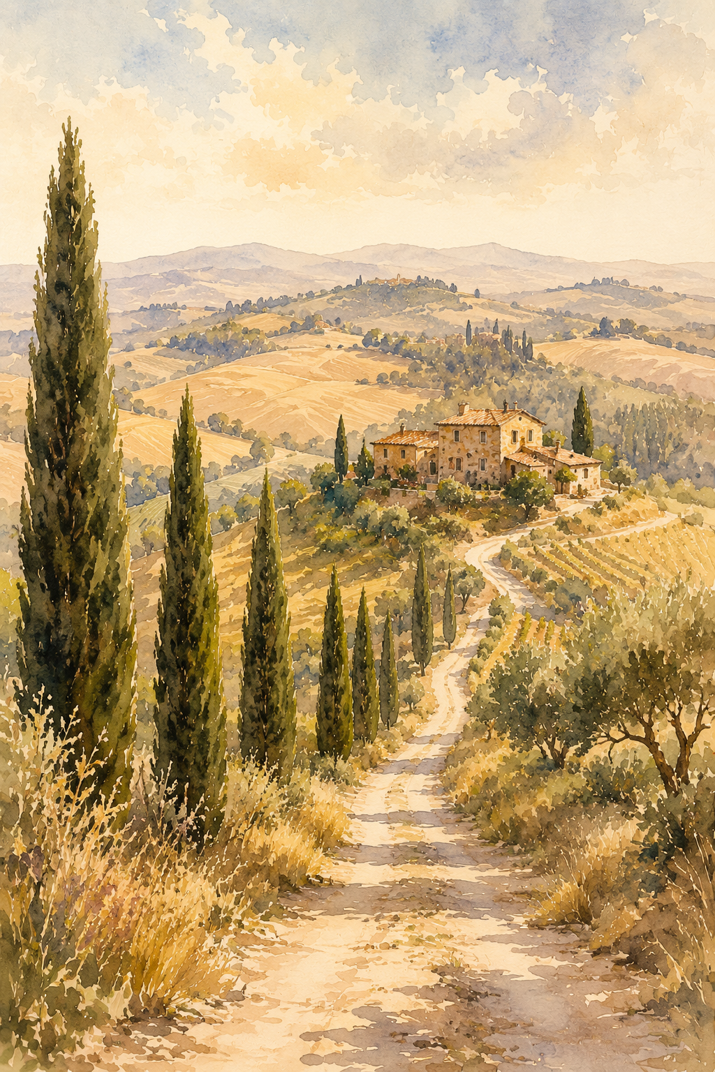Tuscany art print — watercolour destination wall art detail