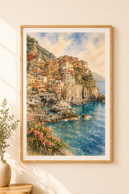 Cinque Terre watercolour print — original wall art by Sundays In Tuscany