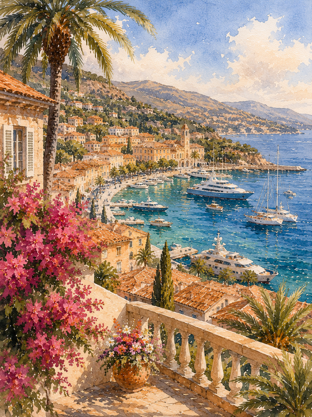 French Riviera art print — watercolour destination wall art detail