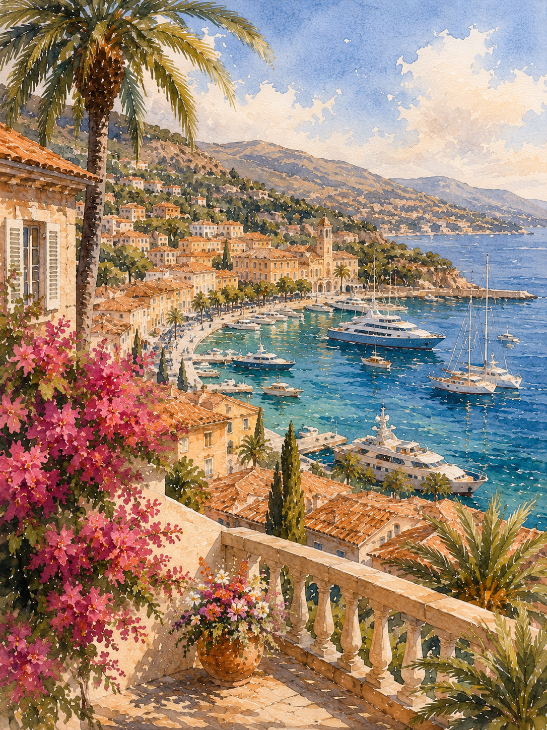 French Riviera art print — watercolour destination wall art detail