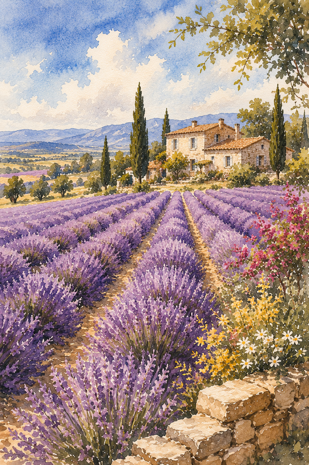 Provence art print — watercolour destination wall art detail