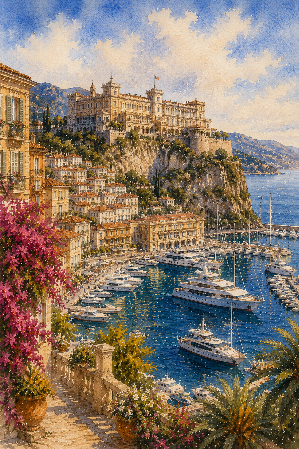 Monaco art print — watercolour destination wall art detail